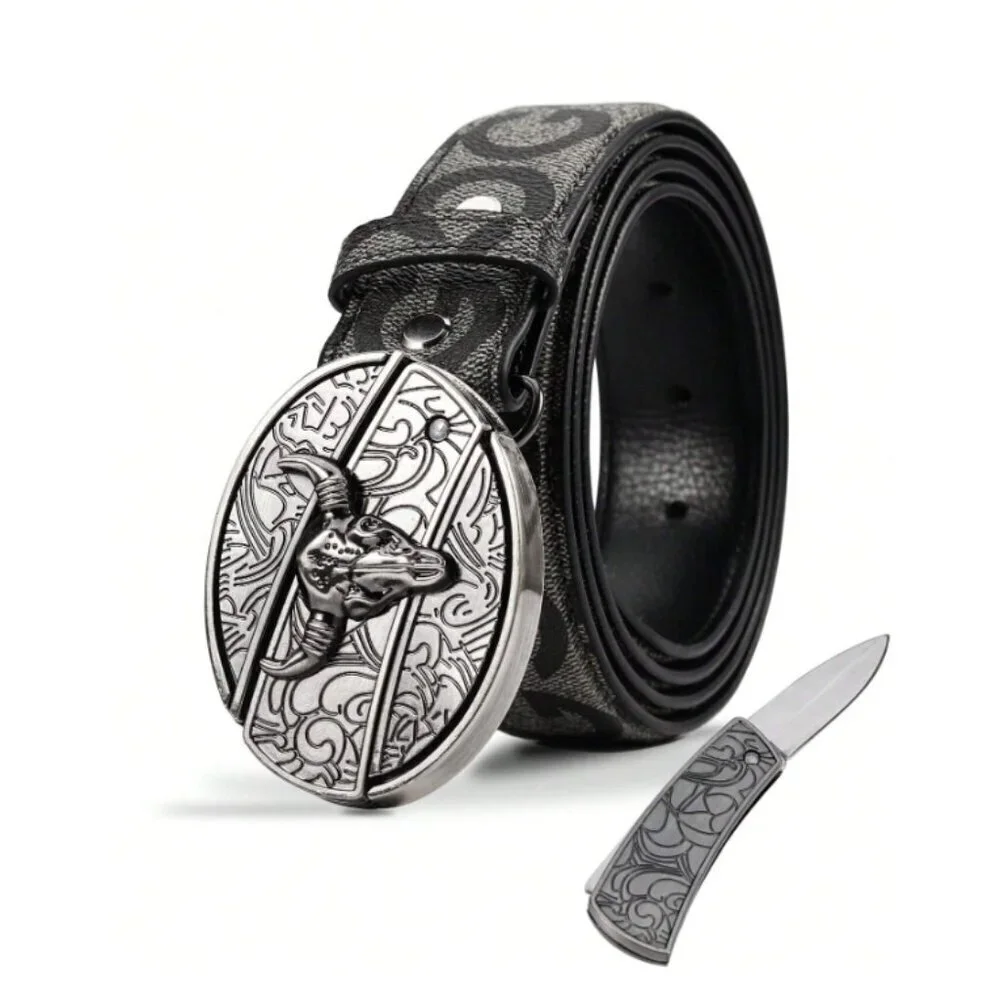 Belt with Longhorn Knife Buckle Black Choose Your Size NWT